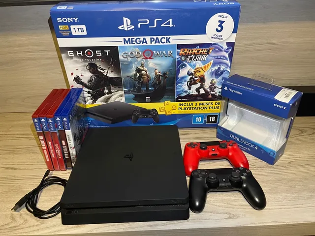 Console Sony PS4 + Jogo God of War Ragnarök, 1TB, Preto - CUH