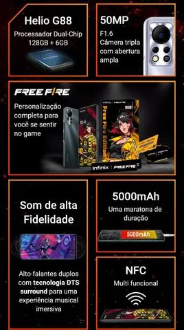 Smartphone INFINIX Free Fire Limited Edition 128GB Câmera Tripla