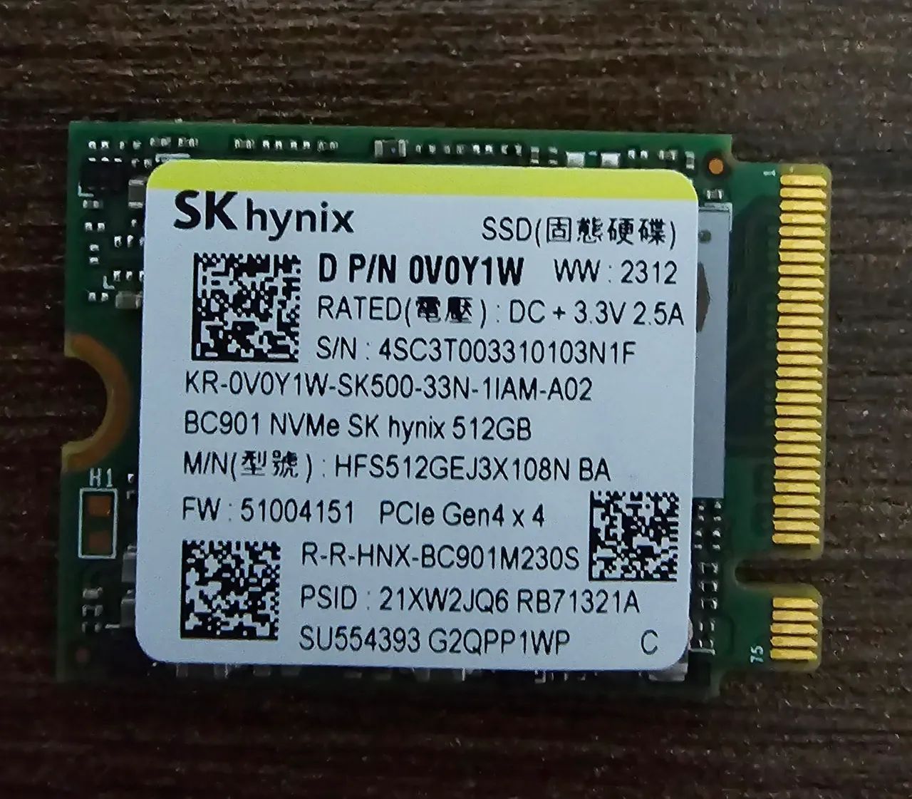 Ssd SK HYNIX 512GB BC901 GEN 4X4 2230
