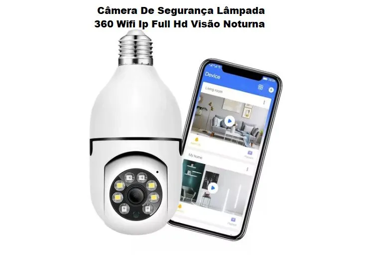 Câmera de Segurança Lâmpada 360° Wifi Full HD Visão noturnaNoturna