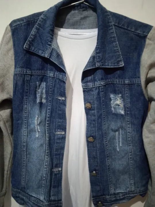 Infantil Jaqueta Jeans com Moletom Unissex Confortável Estilosa Casaco Inverno e Um Brinde - Foto 3