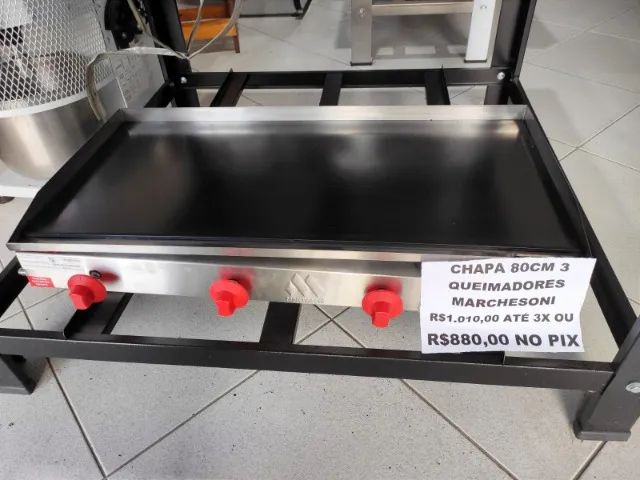 Chapa 80cm (Nova) à gás - Marchesoni 3 queimadores