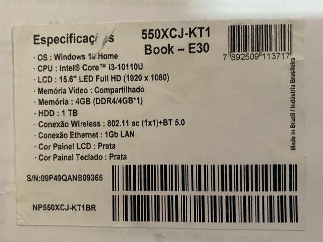 Notebook Samsung Samsung Book E30 NP550XCJ-KT Intel Core i3 10110U
