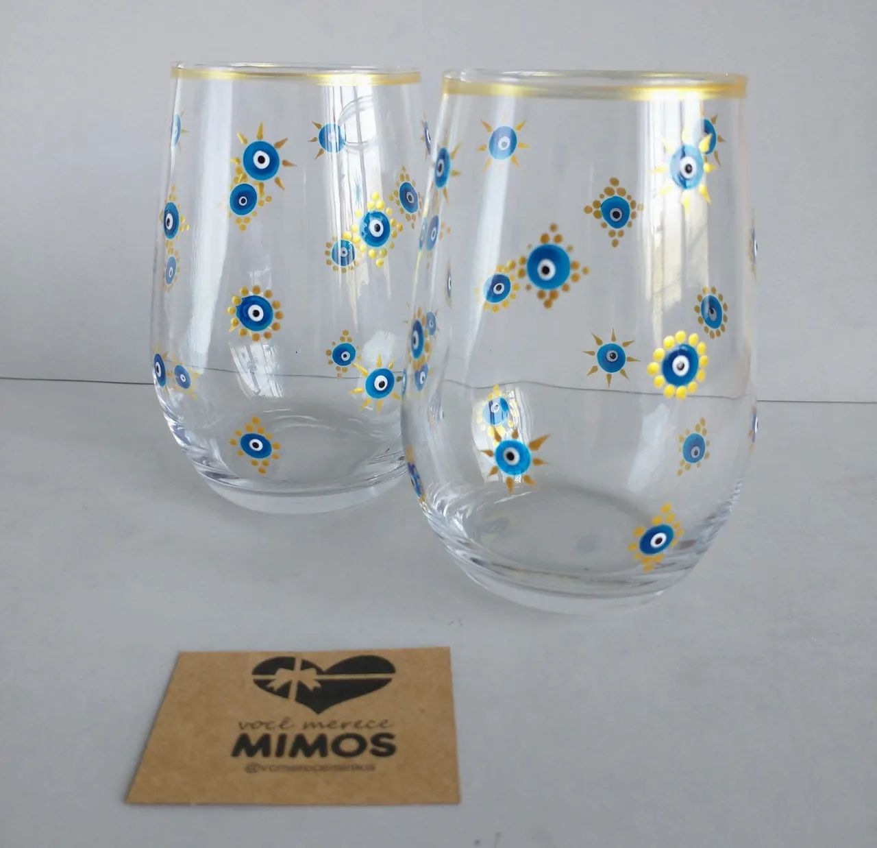 Par Copos Olho Grego Pintados à Mão 