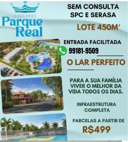 CHACARÁ PQ REAL A 5 MIN DA PONTE DO IRANDUBA SEM CONSULTA AO SPC E SERASA!!!