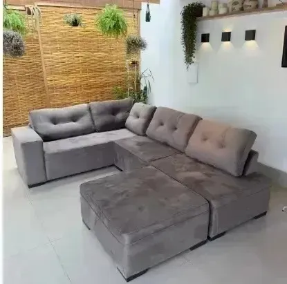 Sofá de Canto (Puff de Brinde) - Design Estofados na promoção!
