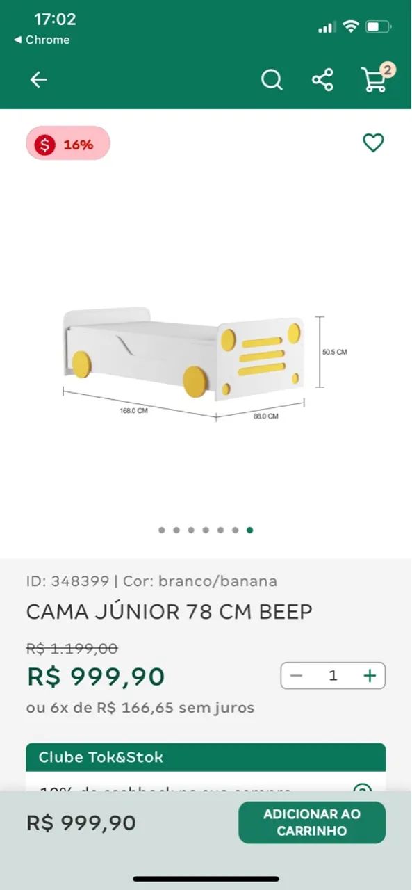 Cama Beep Tok Stok + colchão Ortobom