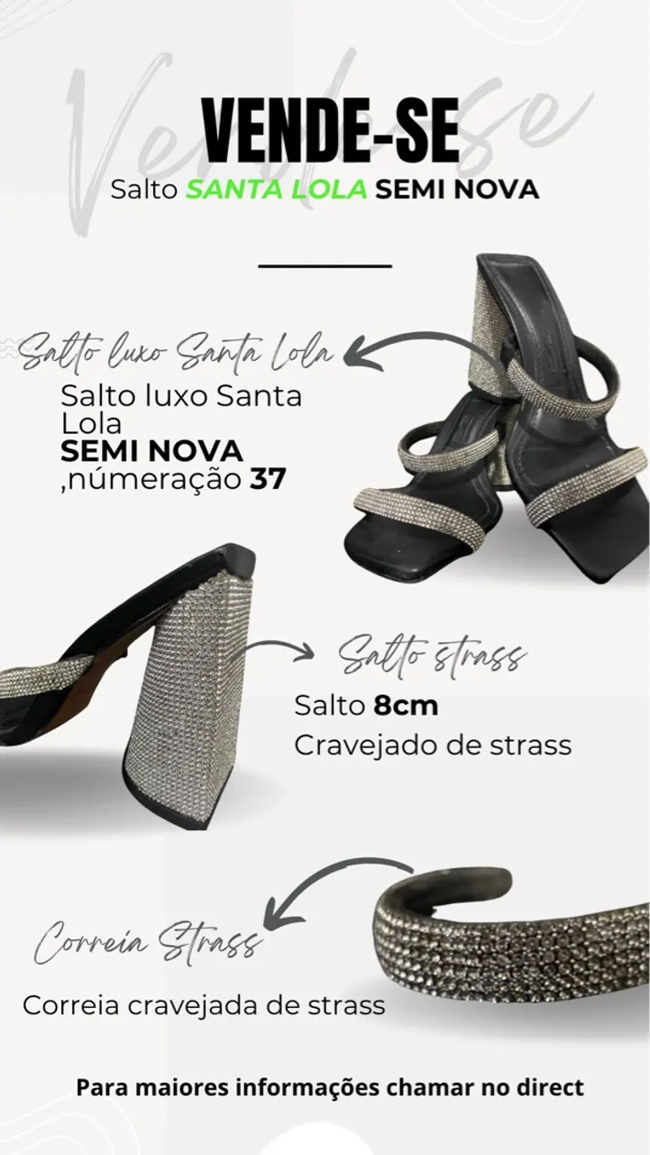 Sandália Santa Lola Strass Semi Nova - Número 37