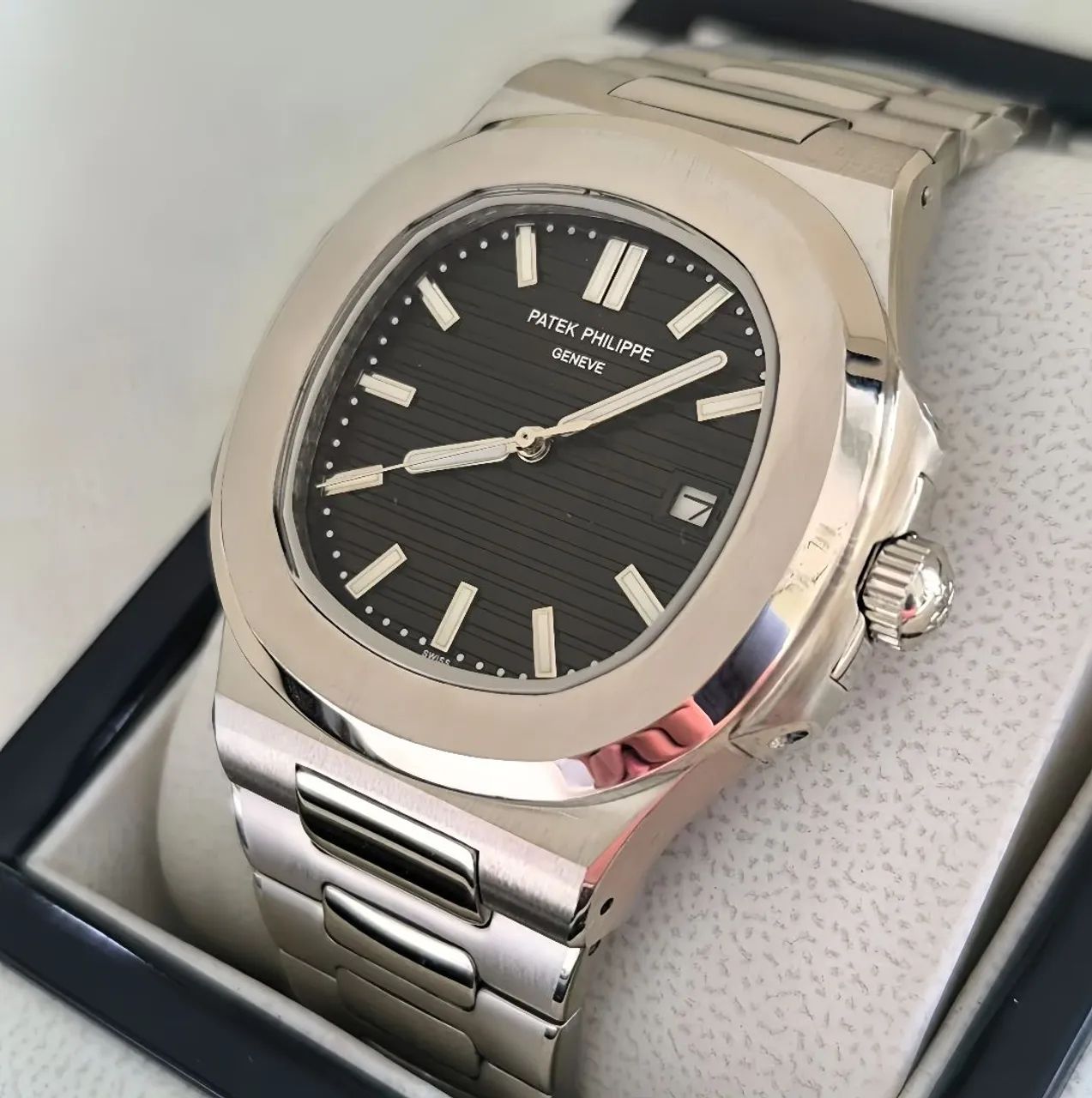 Relógio Patek Philippe Geneve Nautilus Automático Fundo de Vidro Aço Inoxidável - Novo - Foto 5