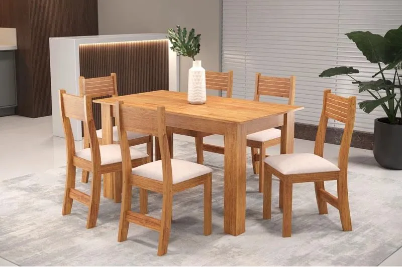 Mesa de Jantar 6 Cadeiras Fúcsia Mel