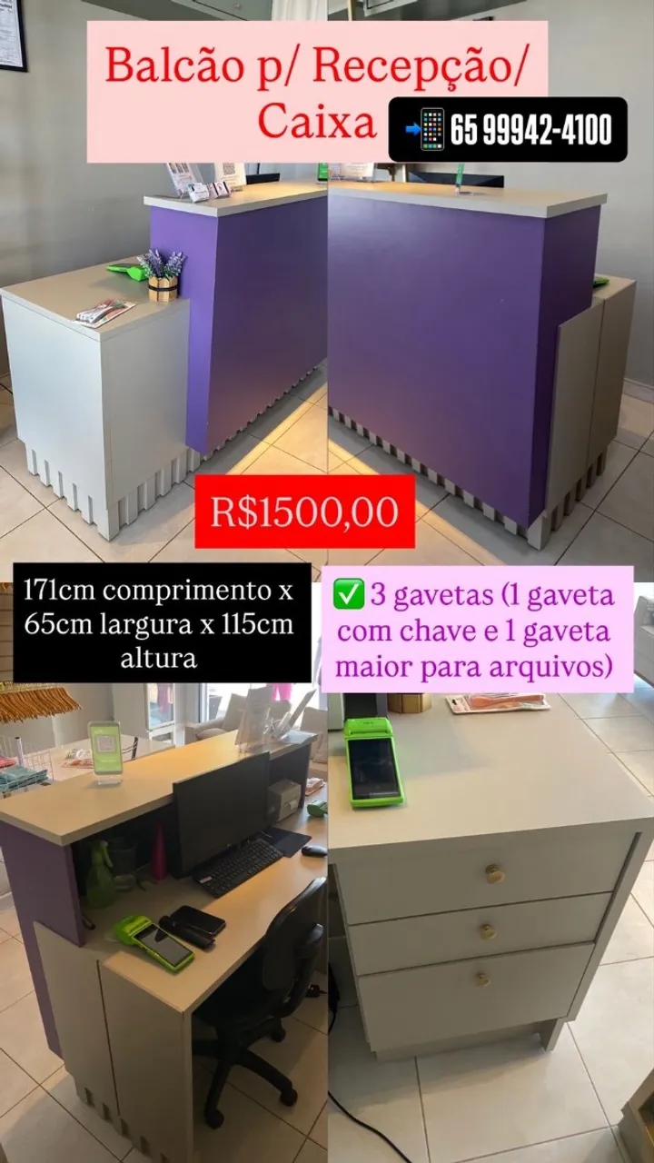 Balcão planejado para recepção/caixa