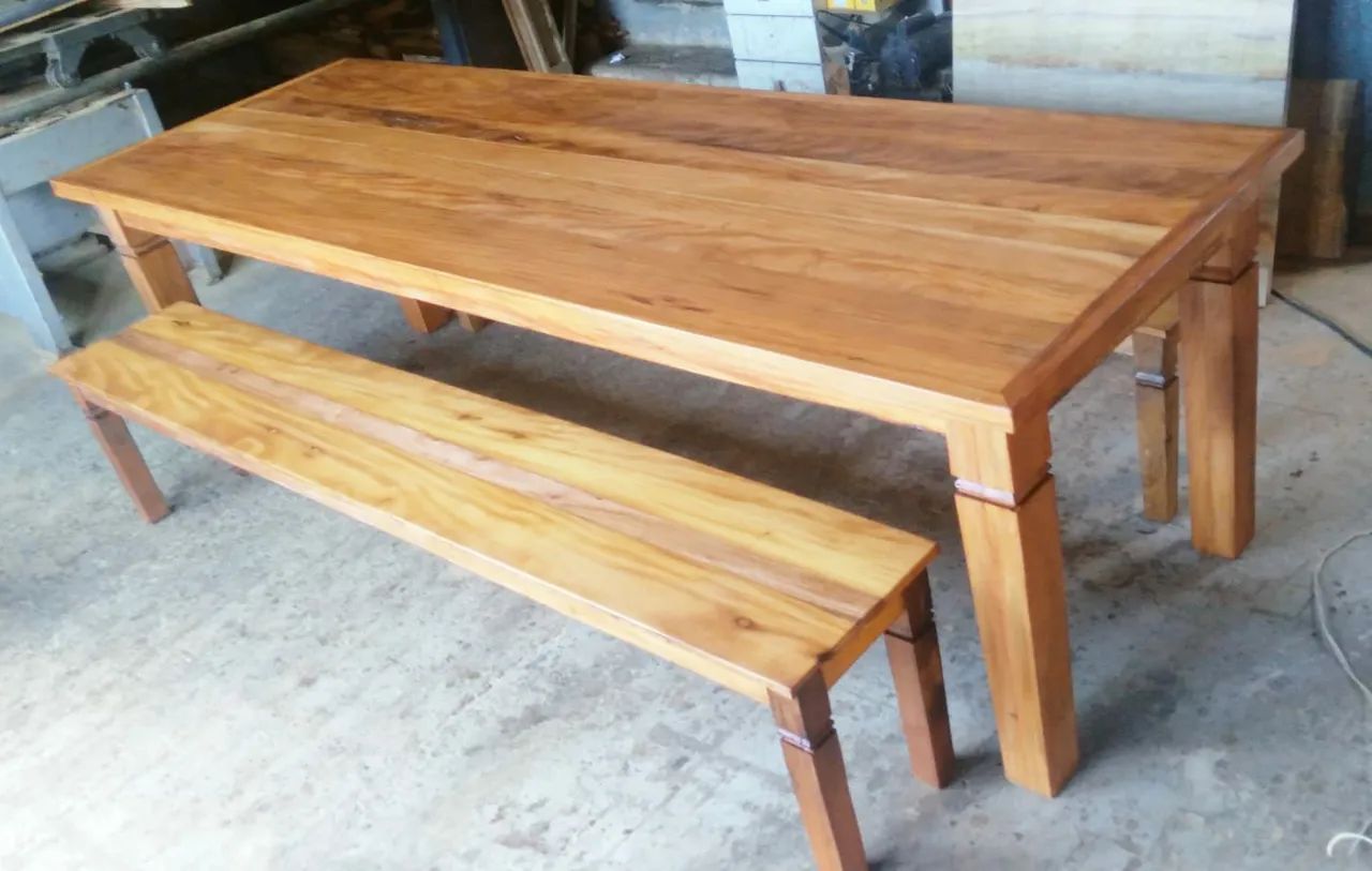 Mesa com 2 bancos 270×90 peroba rosa  - Foto 2