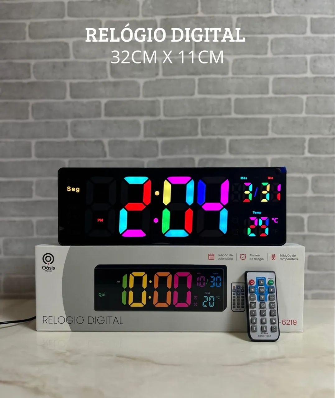 Painel Led Digital Wall Relógio Temperatura Display Dst 2 Alarmes  - Foto 4