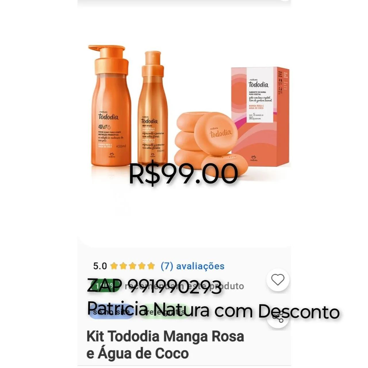 Natura Kit 3 itens Manga rosa com água de côco 