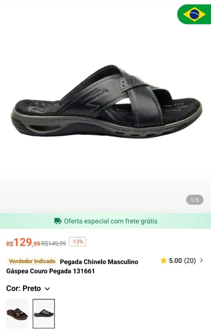 CHINELO COURO, MARCA PEGADA, NOVO 