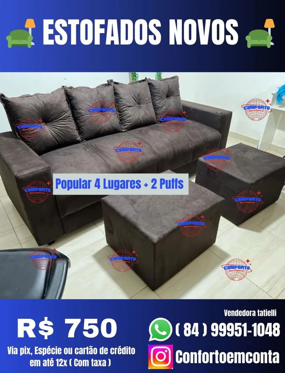 Sofá Popular 3 e 4 lugares novo - R$400 - Foto 5