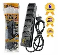 Filtro de Linha Régua Extensão Elétrica 6 Tomadas Bivolt