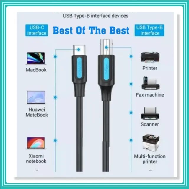 Cabo Usb C Impressora Usb B 2.0 Macbook Pc Dell 1.5m Vention Cor Preto