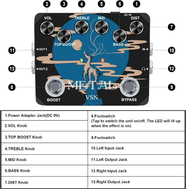 Pedal Guitarra Baixo Rowin Metal Top Boost Saída Fone Vsn Edition - Foto 4