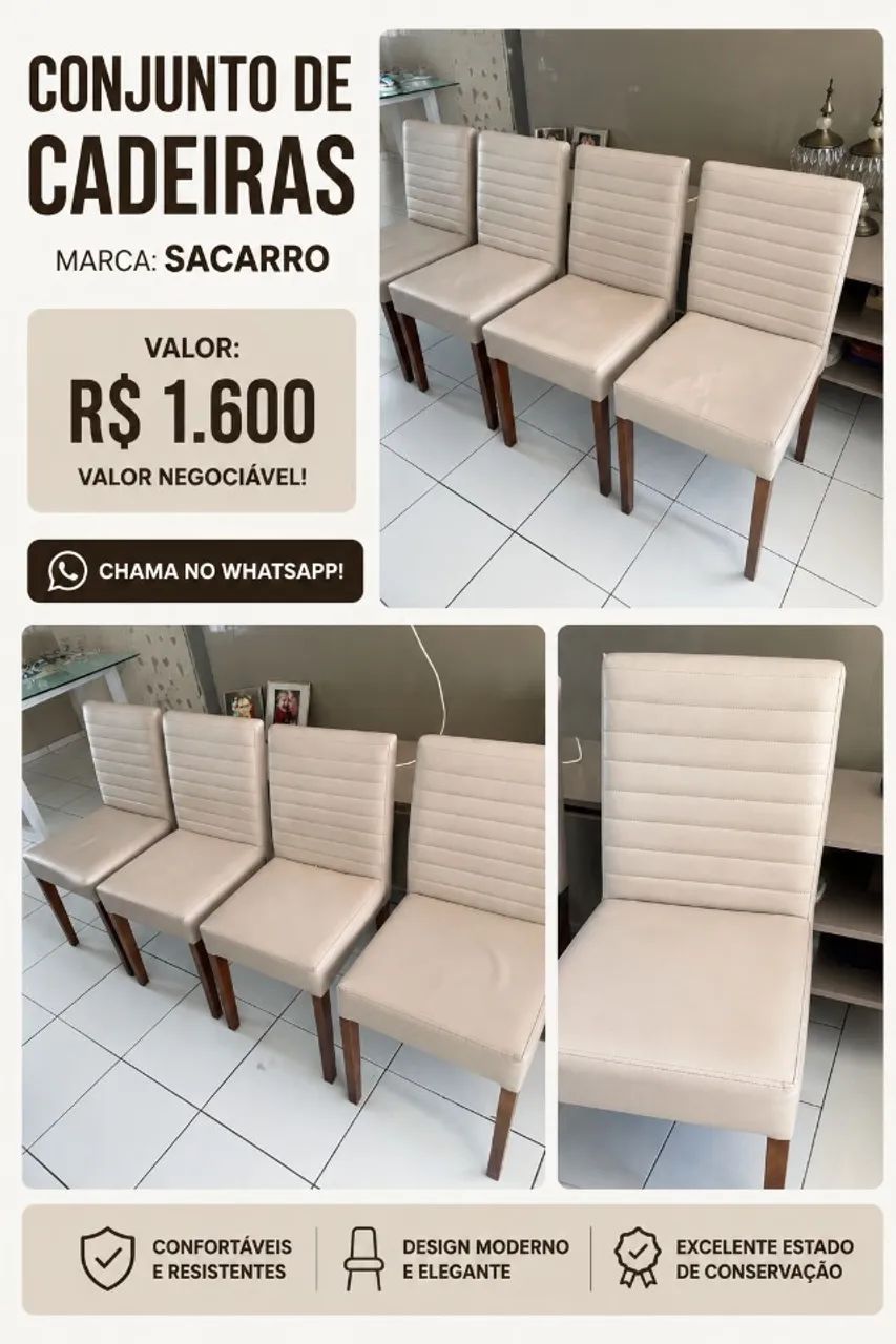 Conjunto com 4 Cadeiras Saccaro - Elegantes e Confortáveis