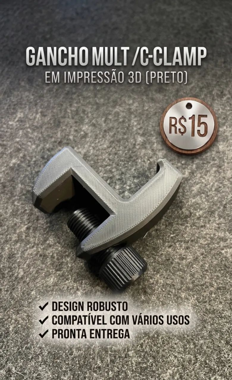 Gancho Multiuso C-Clamp Articulado - Impressão 3D