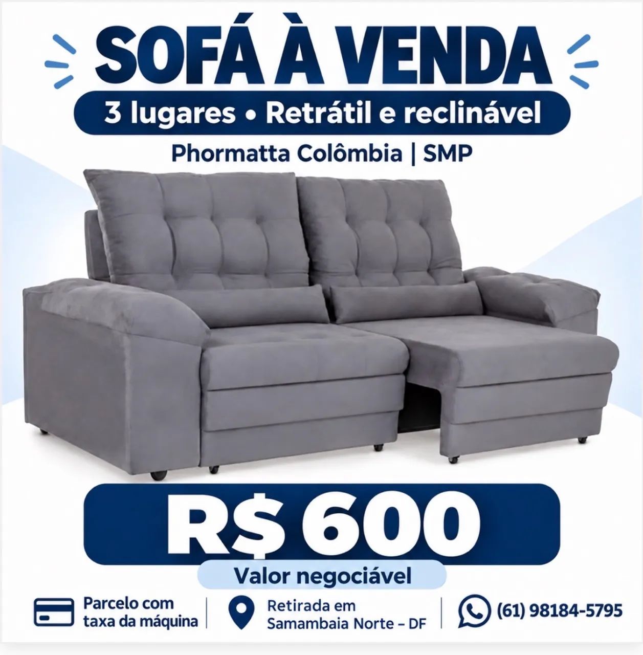 Sofá 2 lugares retrátil e reclinável 
