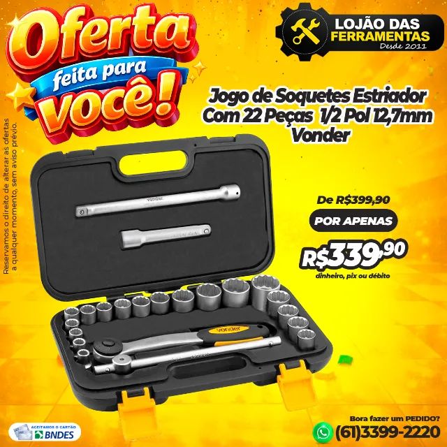 Jogo Com 22 Peças Soquetes Estriador 1/2 Pol 12,7mm Aço Cromo Vanádio 