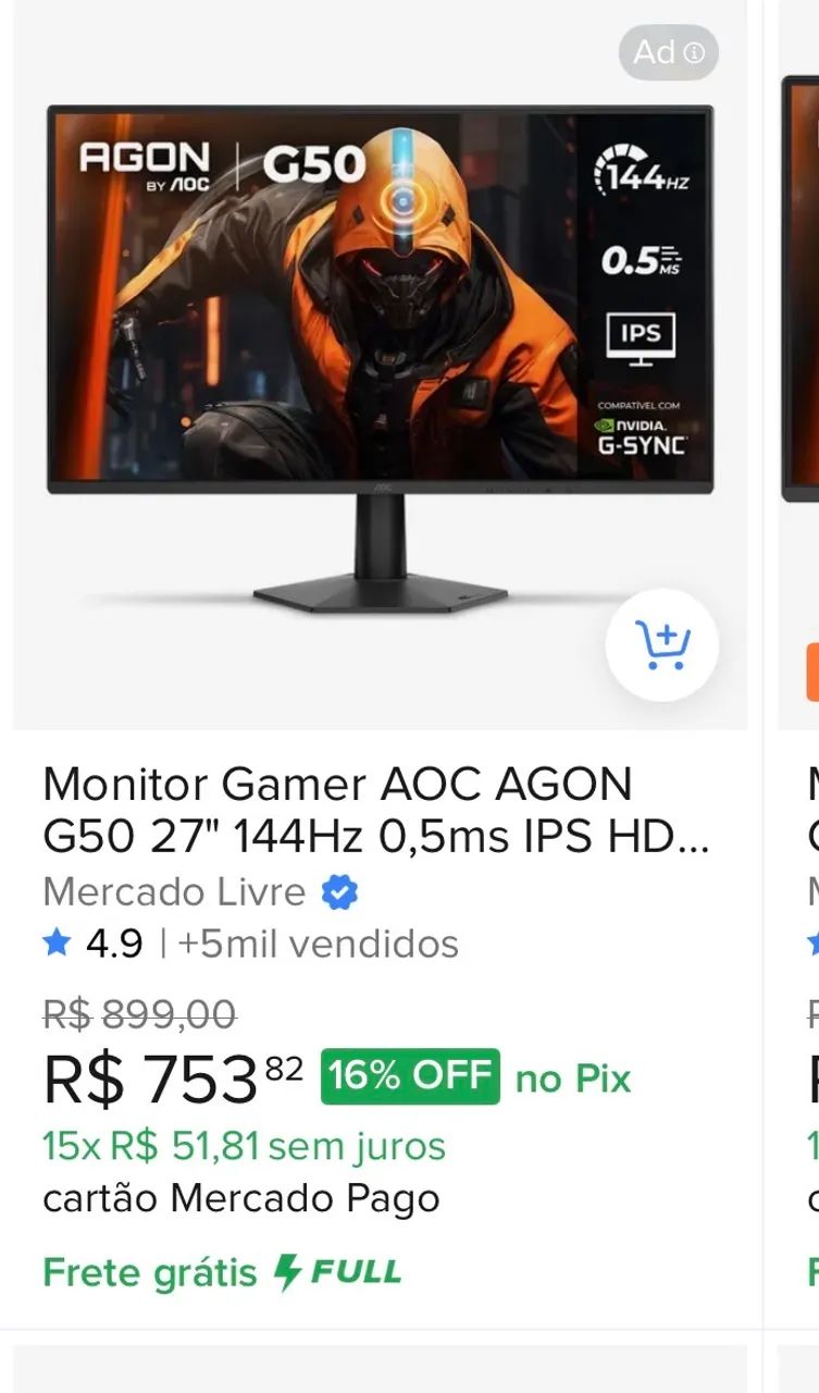 Monitor Gamer AOC AGON 27 Polegadas NOVO Lacrado  - Foto 2