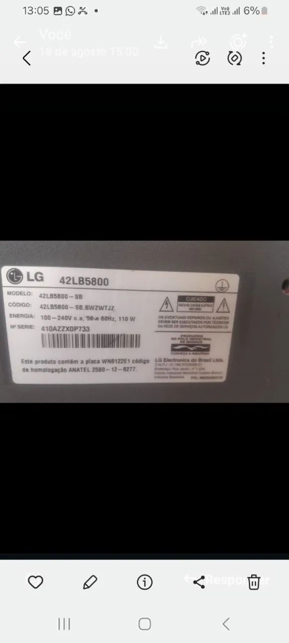 Tv 42 polegadas LG novíssima, 550 reais, só hoje! - Foto 3