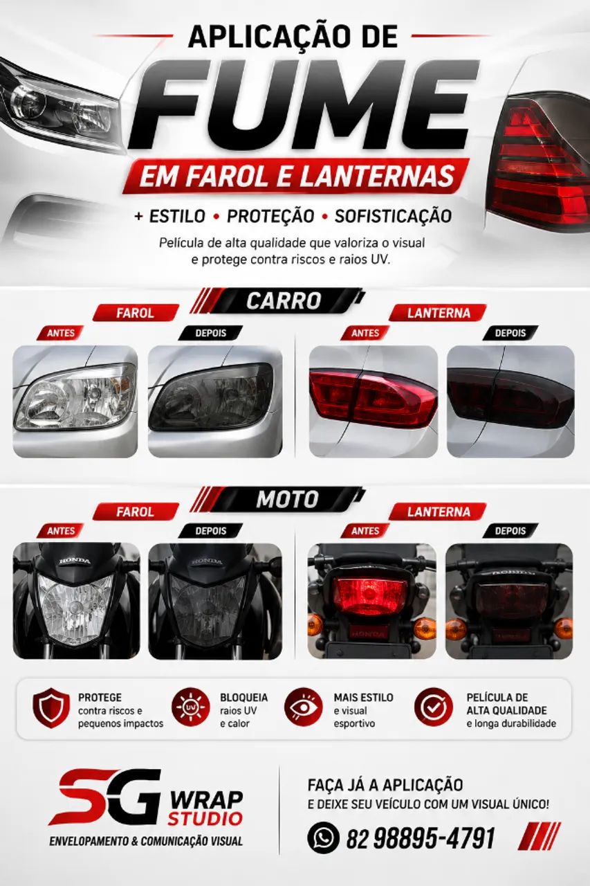 fumê lanternas moto e carro