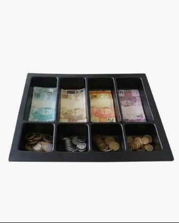 Bandeja Dinheiro Plástico Preto Retangular Porta Cédulas Moedas