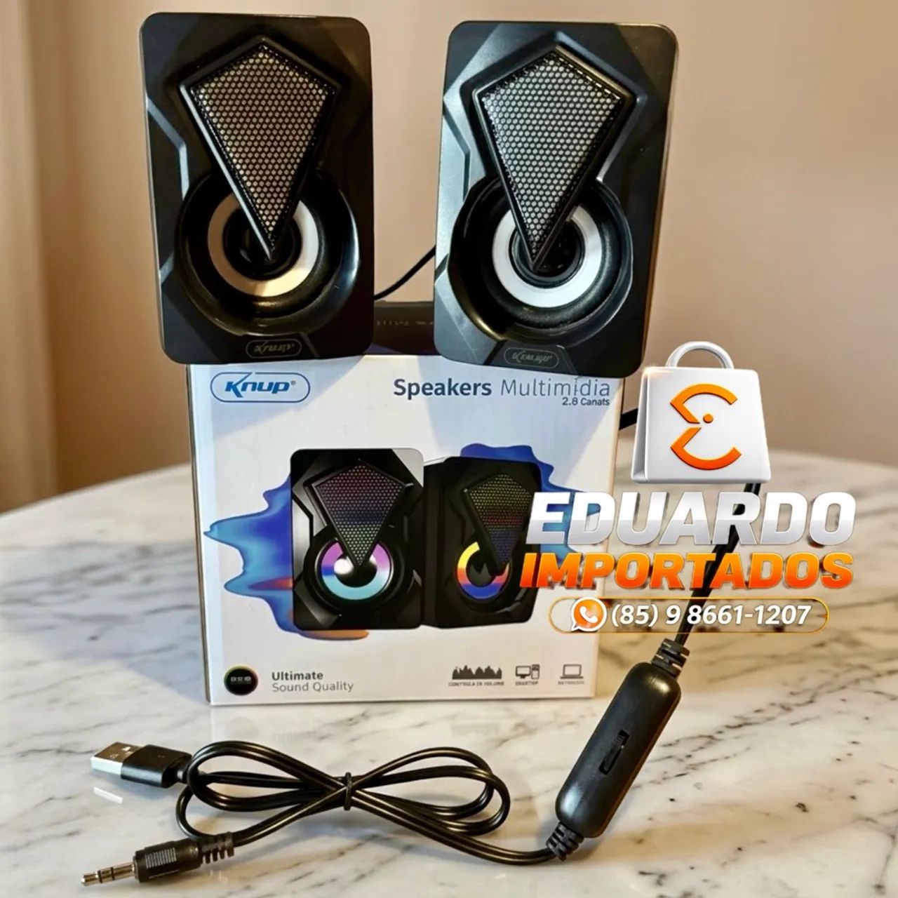 Caixa de Som para PC e Notebook Knup com LED RGB - USB/P2 