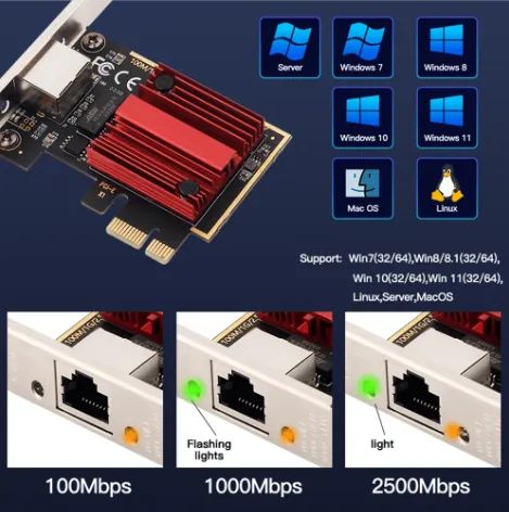 Placa de rede PCI-E para RJ45 - 10 Mbps, 100 Mbps, 2500Mbps, 2.5Gbps - Foto 4