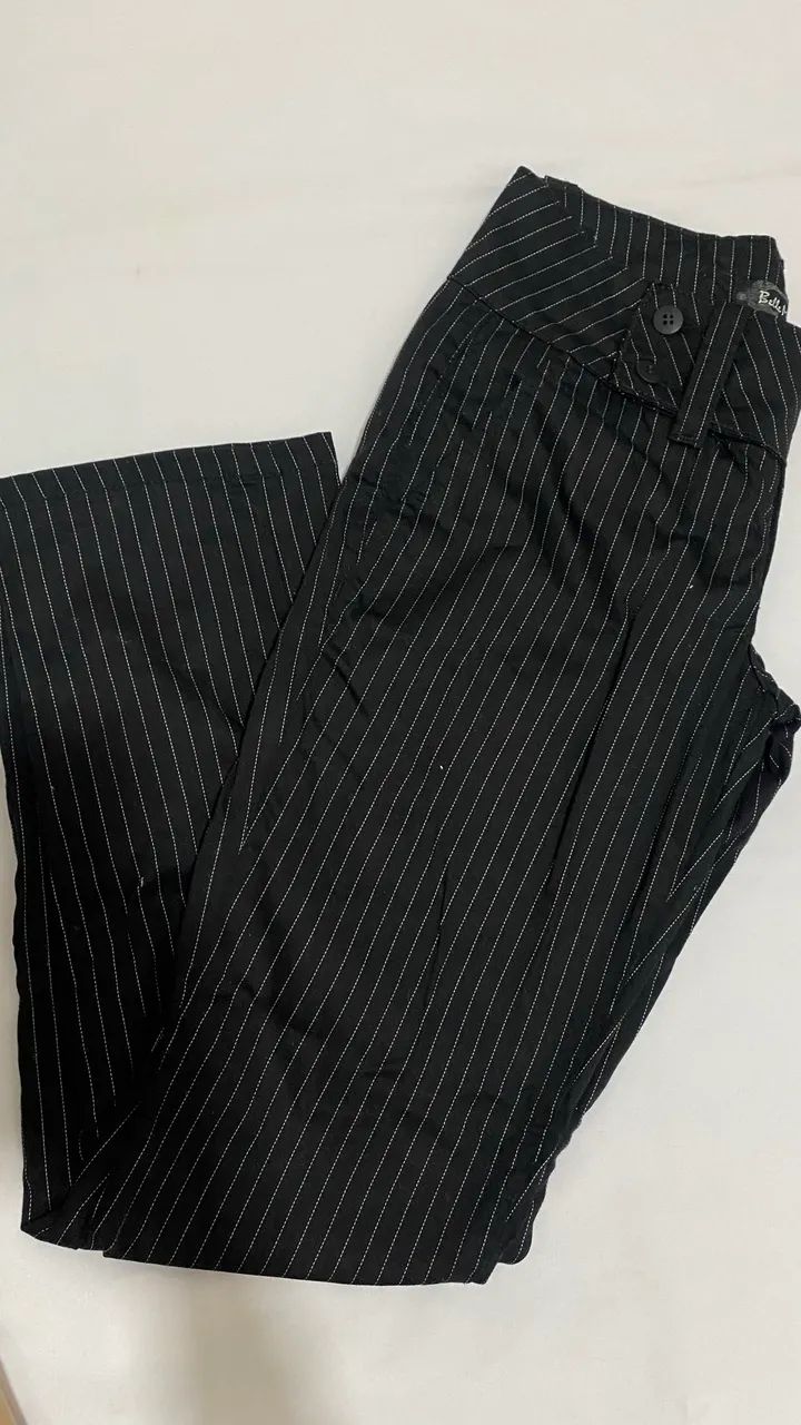 calça preta listrada belle marie