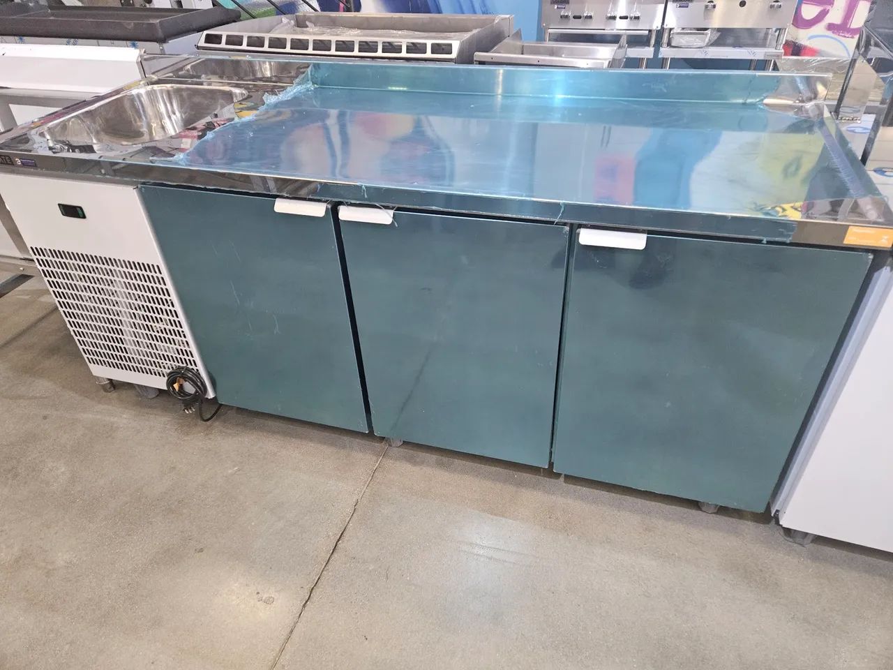 balcão de inox refrigerado 2 metros com cuba - a pronta entrega 