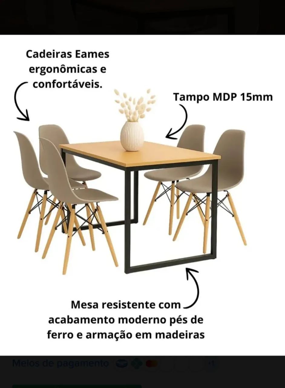 Kit Mesa Jantar 4 Cadeiras Eames Set Vintage Cozinha Sala - Foto 2
