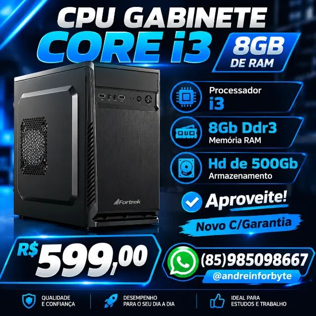 CPU Gabinete Core i3 8Gb de Ram