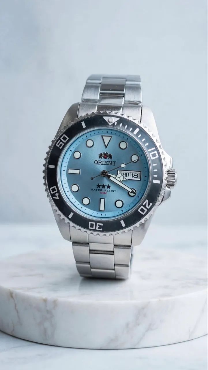 Relógio Orient Automático 3 estrelas azul celeste - Foto 4