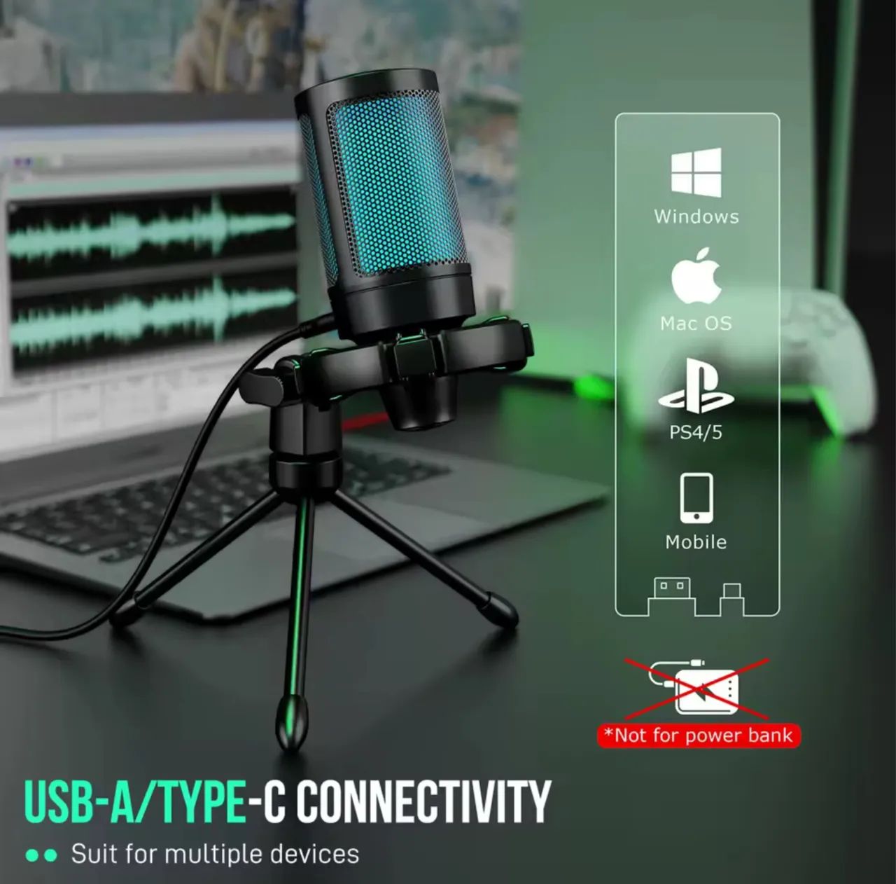 Microfone Gamer AmpliGame A2 USB Condensador com LED RGB. @importech_084 - Foto 2