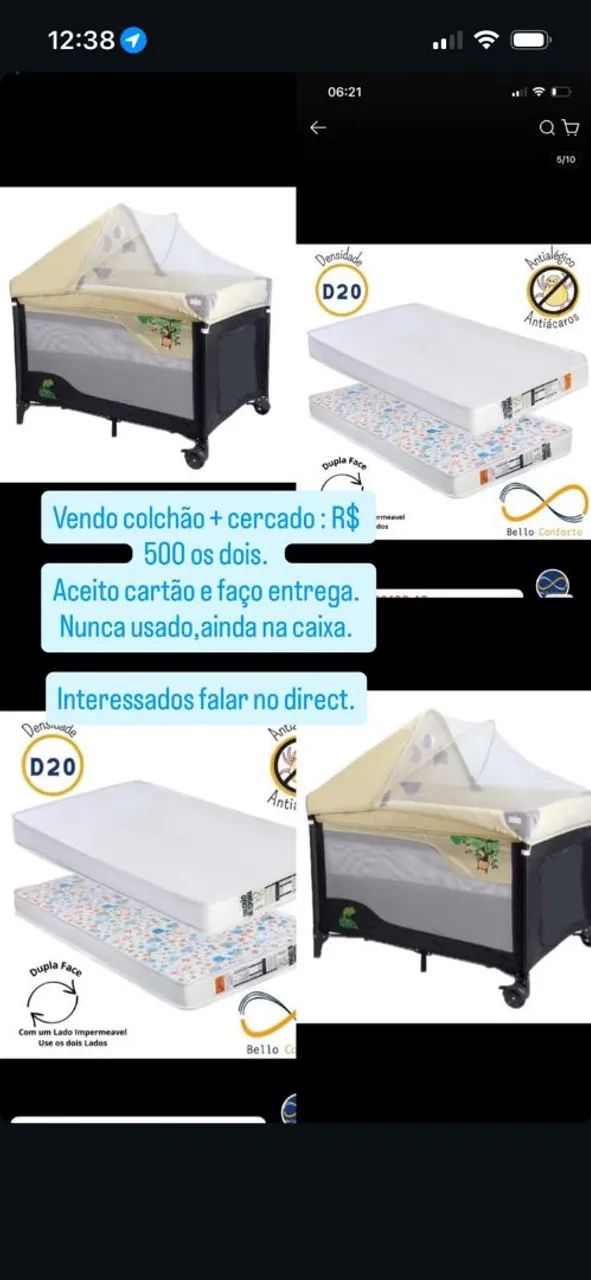 Cercado + colchão. Nunca usado (novo)