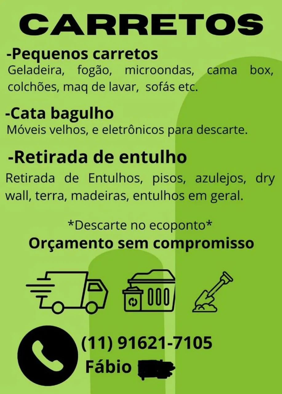Cata Bagulho, Retirada de Entulhos, Pequenos Carretos 