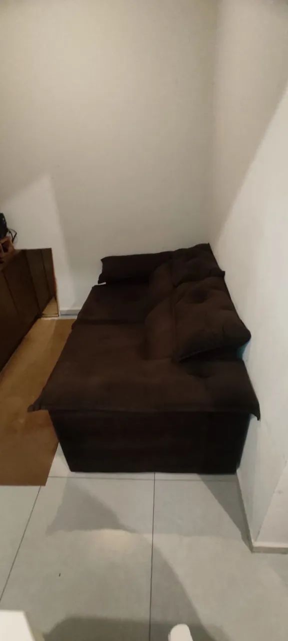 Sofa cama com encosto de cabeça reclinavel 2 Lugares Marrom  - Foto 2