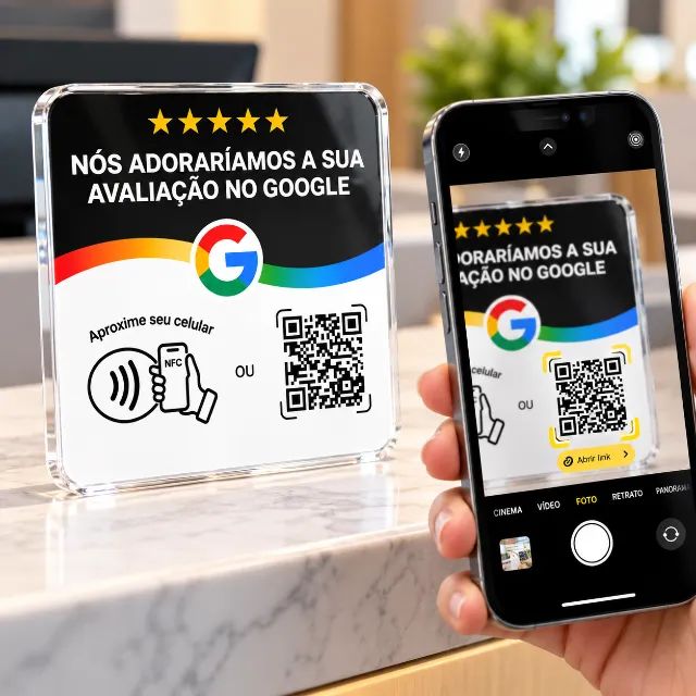Placa NFC Google Avaliações com QR Code para Empresas e Lojas - Preto - Foto 4