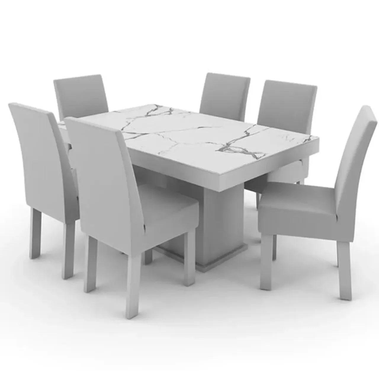 Conjunto de Mesa com 5 Cadeiras estofadas tampo em mármore  - Foto 2