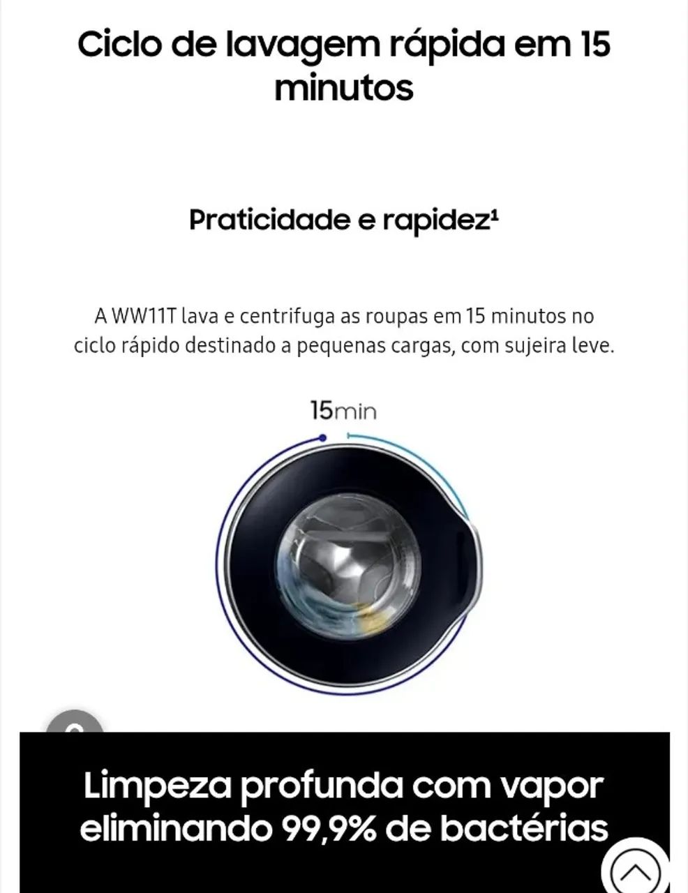 Lavadora Samsung 11kg Nova Com Nota fiscal WW11T Digital Inverter WW11T4040BEFAZ 22OV - Foto 3
