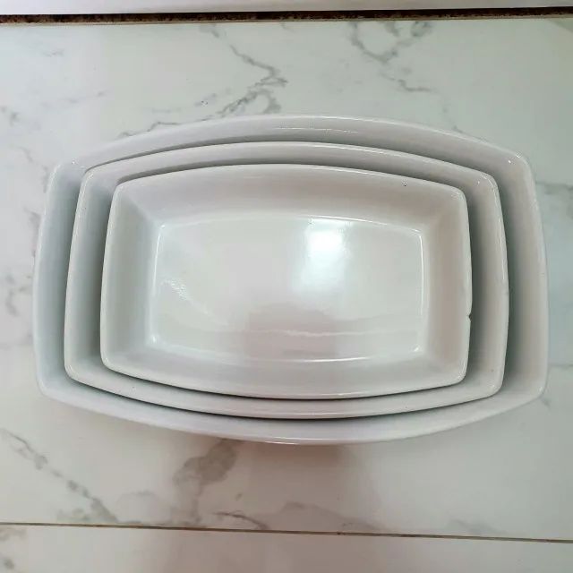 Kit 3 Travessas Refratárias Porcelana Branca Formas De Forno - Foto 5