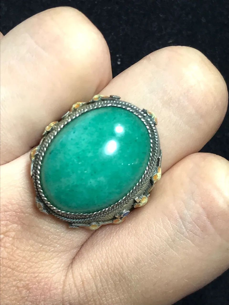 Anel de Prata Vintage com Pedra Jade - Foto 2