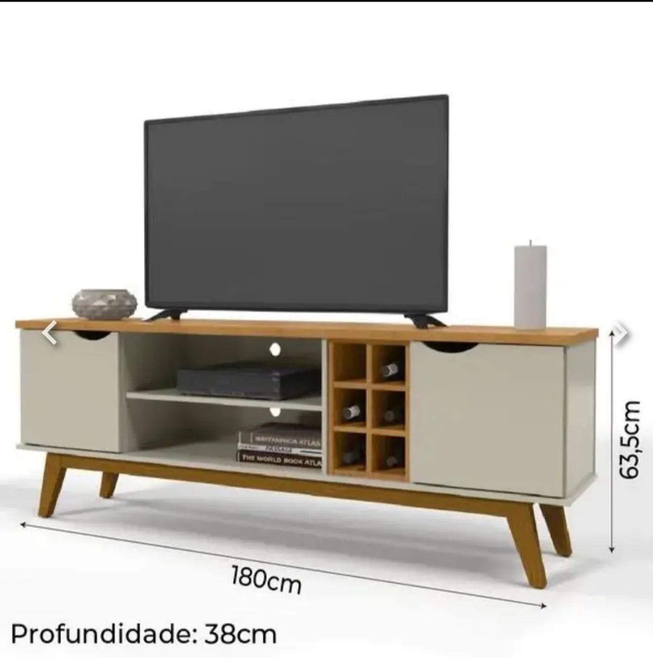 Rack Bancada para TV até 60 polegadas com Adega Retrô 1,80m Prisma Cinamomo / Off White  - Foto 4