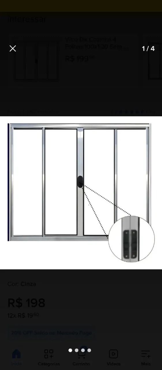 Janela de aluminio ( vitro ) 4 folhas R$299.00