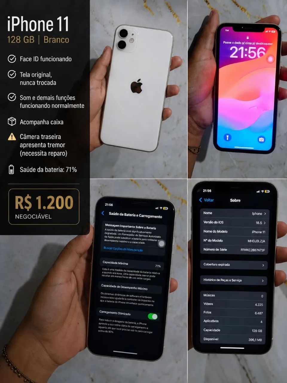 iPhone 11 128GB Branco Completo com Caixa